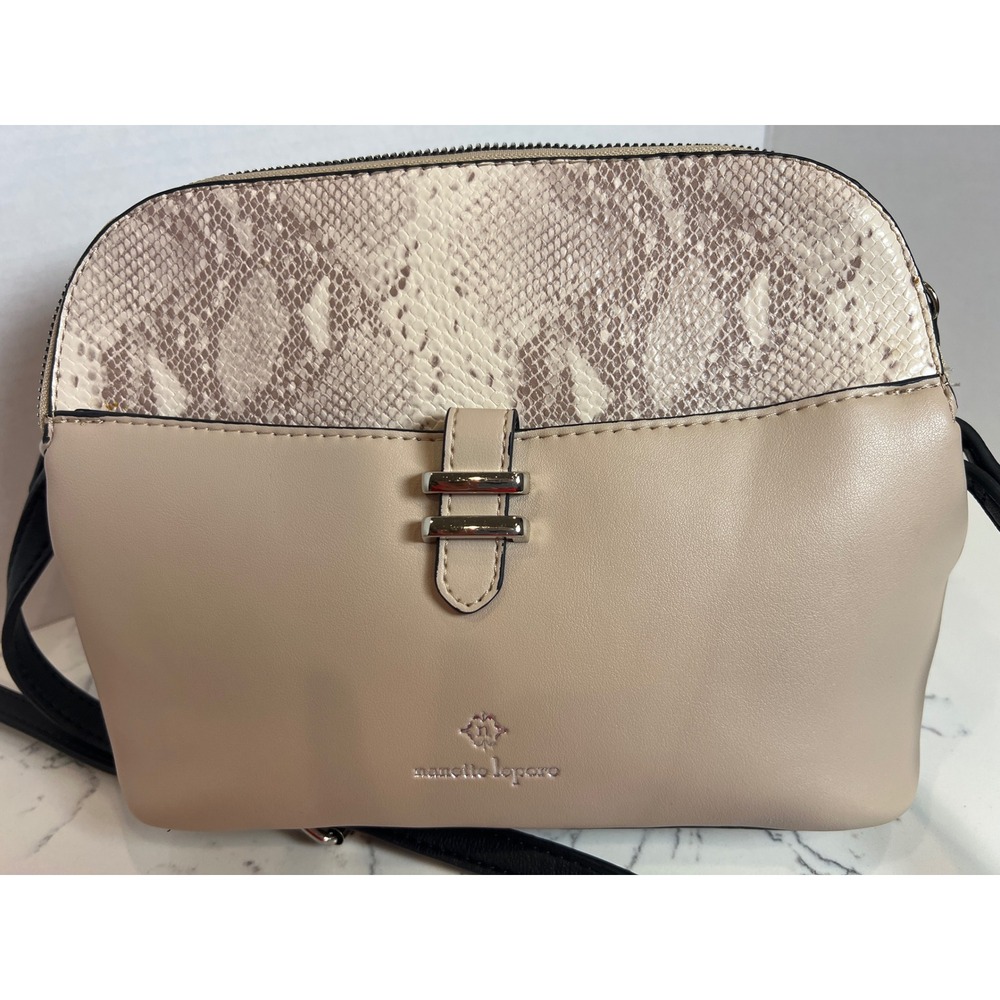 Nanette Lepore Snakeskin Print Crossbody Bag Beige Triple Compartment Boho - Picture 11 of 14